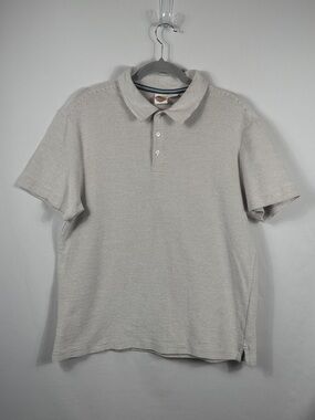 Classic Men's Short Sleeve Ribbed Polo Shirt Light Tan Stripe. Size XL